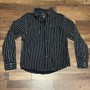 REFUEL New York Black & White Striped Button Up Shirt - Unisex XL